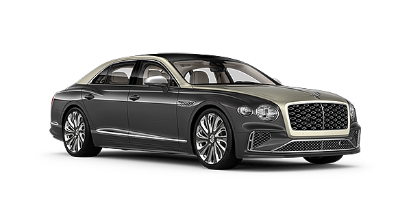 Louwman Exclusive Cars B.V. Bentley New Flying Spur Mulliner front three quarter view in Rose Gold over Magnetic paint with 22 inch painted and polished wheel