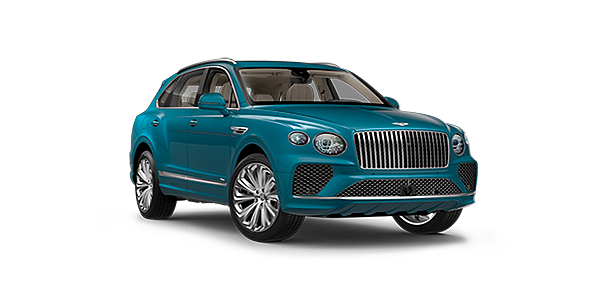 Louwman Exclusive Cars B.V. Bentayga Azure luxury SUV front three quarter in Topaz Blue by Mulliner paint
